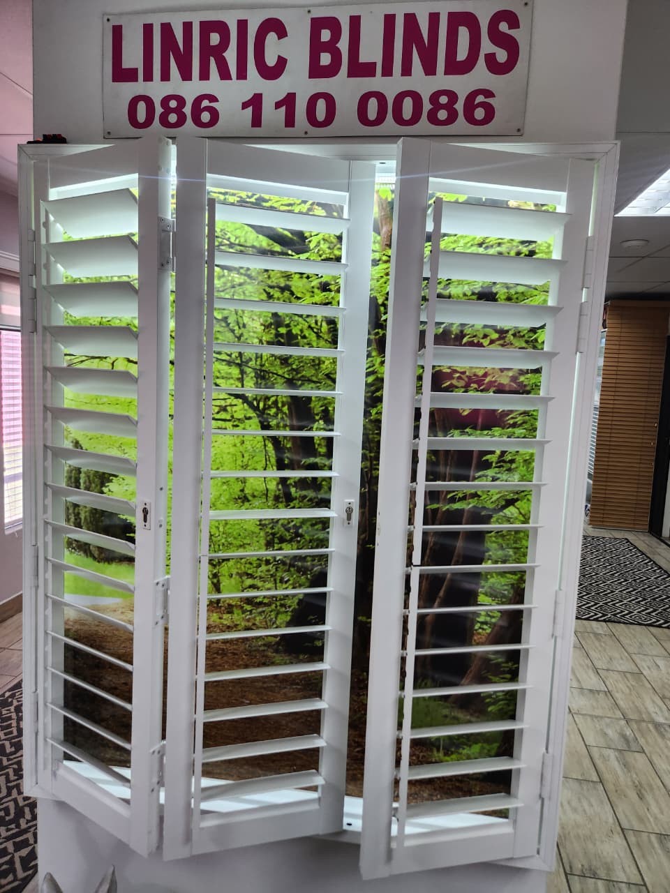 White plantation shutters on display at Linric Blinds